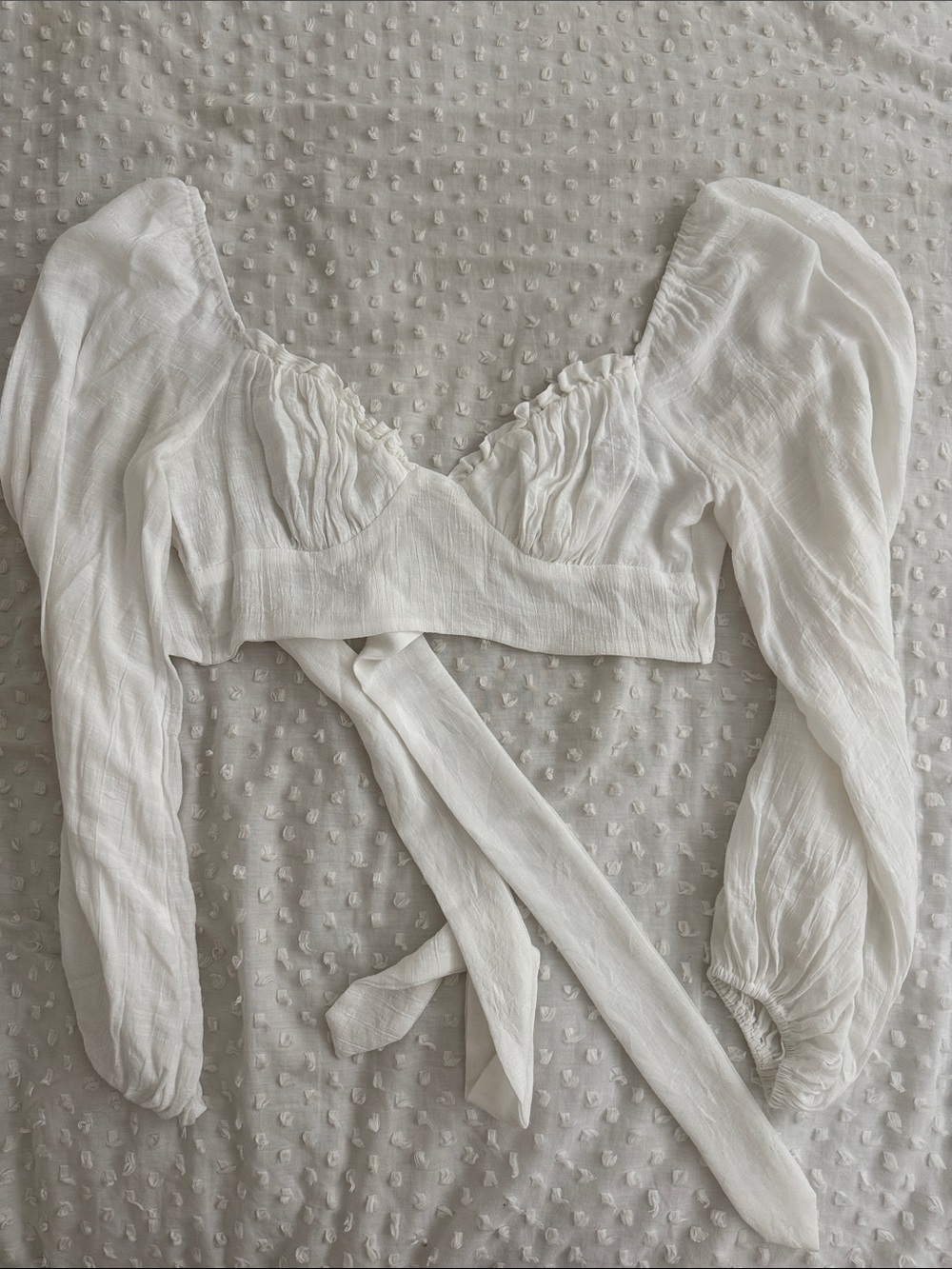 Hello Molly White Puff-Sleeve Tie-Front Crop Top